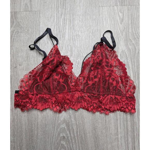 Other - Lace Bralette Bra Womens Small Red Floral Sheer Wireless Adjustable Straps